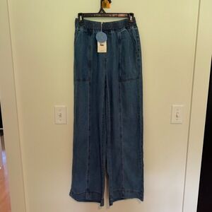 FRNCH‎ Paris Balsamine Wide Leg Denim Pants Blue Elastic Waist Jeans Small NWT